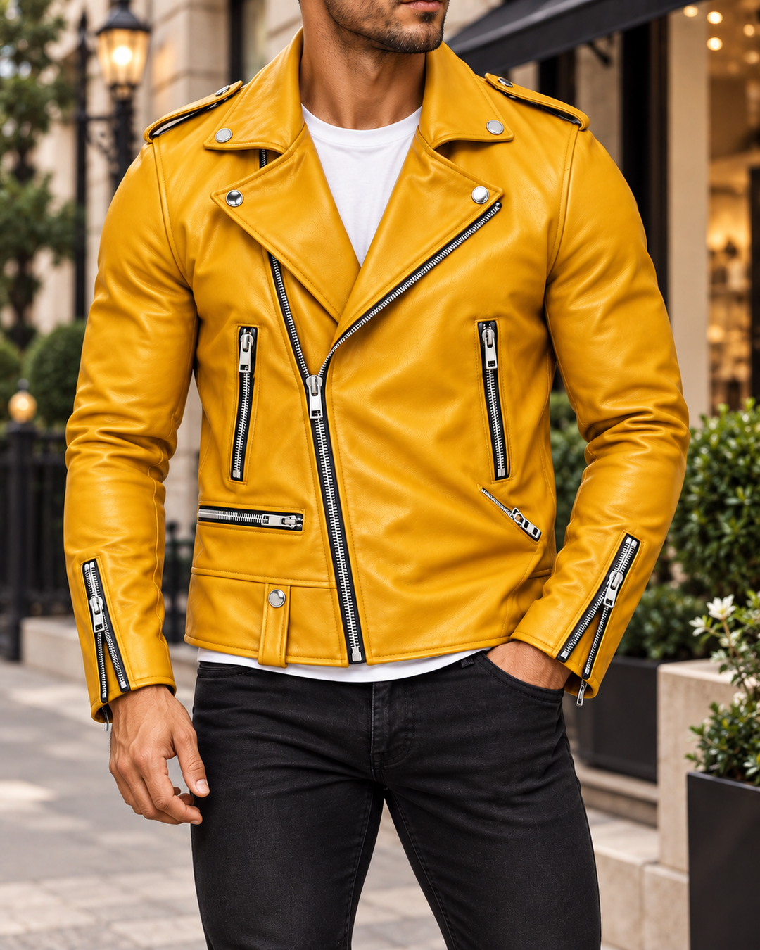 Harrison Leather Zip-Up Moto Jacket