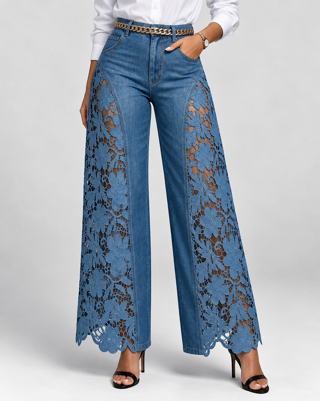 Aveline Lace Panel Denim Jeans
