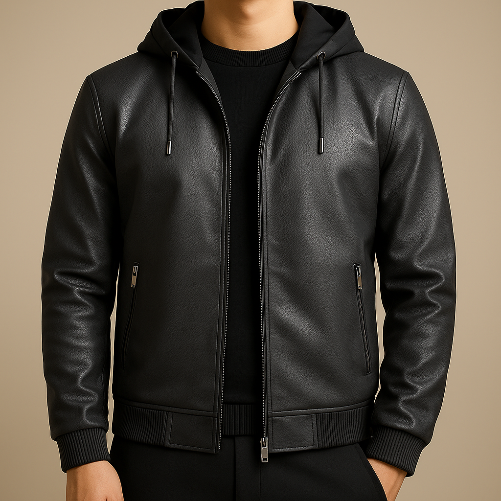 Savoni Leather Zip-Up Hooded Jacket