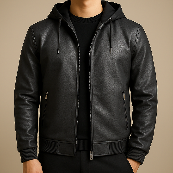 Savoni Leather Zip-Up Hooded Jacket