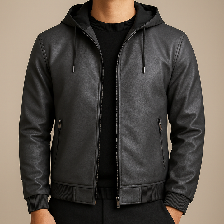 Savoni Leather Zip-Up Hooded Jacket