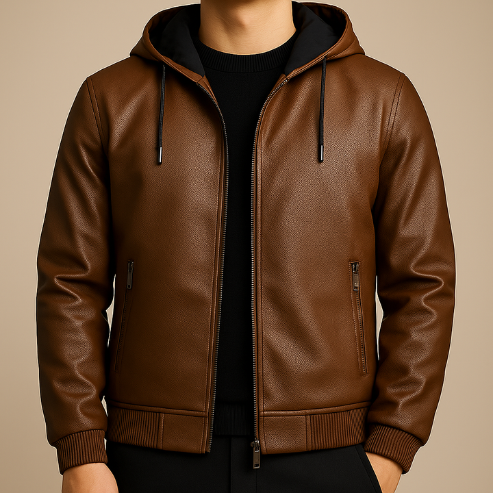 Savoni Leather Zip-Up Hooded Jacket