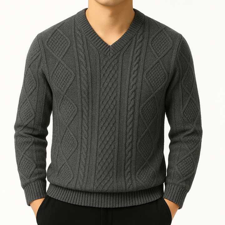 Cable Knit V-Neck Sweater – Men's Wool Pullover | Savoni
