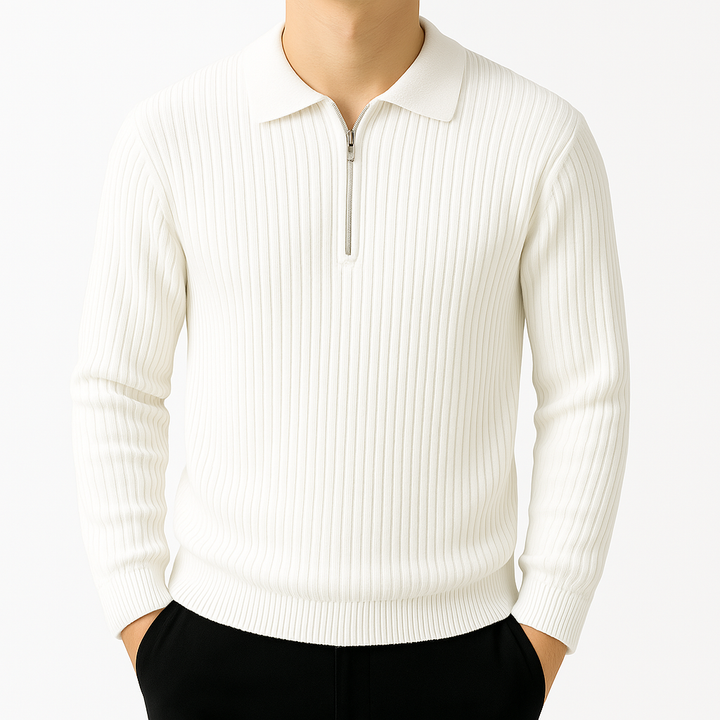 Quarter-Zip Sweater – Men's Cotton Ribbed Long Sleeve| Rivano