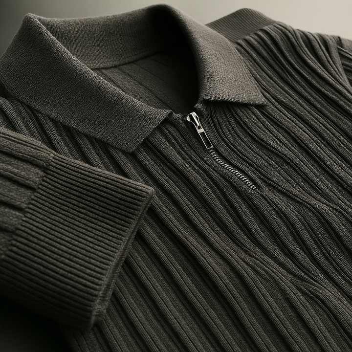 Quarter-Zip Sweater – Men's Cotton Ribbed Long Sleeve| Rivano