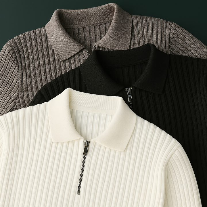 Quarter-Zip Sweater – Men's Cotton Ribbed Long Sleeve| Rivano