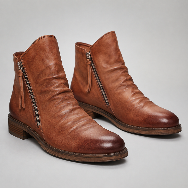 Montari Leather Side-Zip Ankle Boots