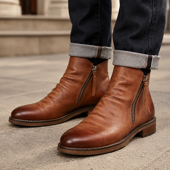 Montari Leather Side-Zip Ankle Boots
