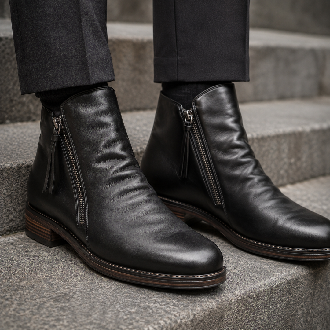 Montari Leather Side-Zip Ankle Boots