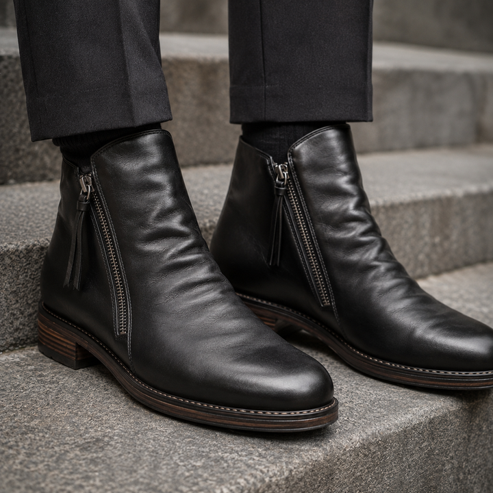 Montari Leather Side-Zip Ankle Boots