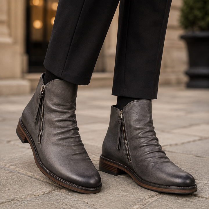 Montari Leather Side-Zip Ankle Boots