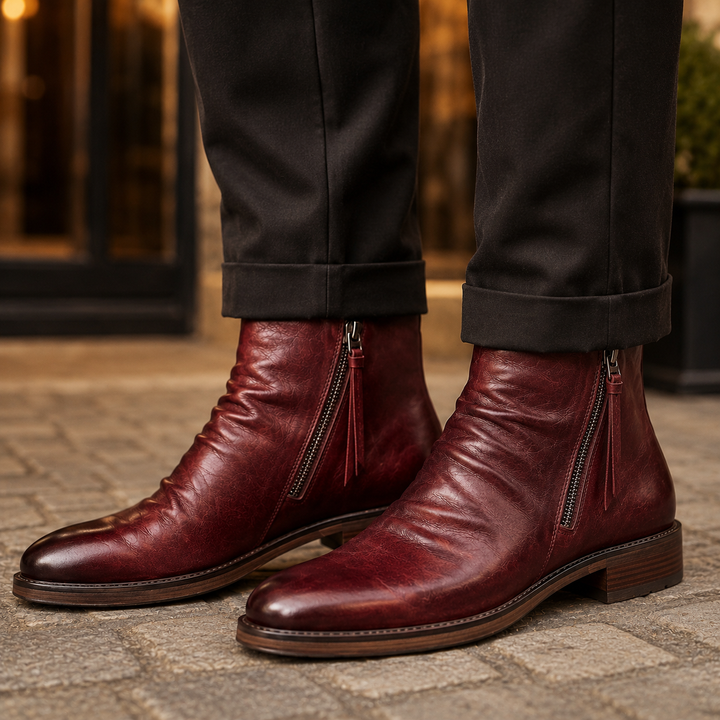 Montari Leather Side-Zip Ankle Boots