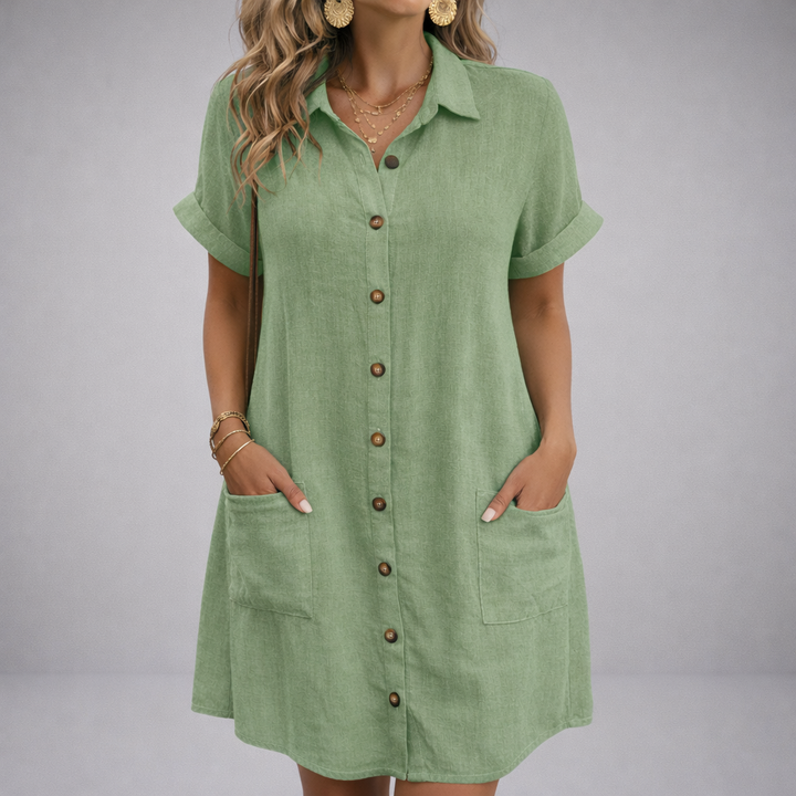 Savona Women's Linen Blend Button-Up Dress with Deep Pockets