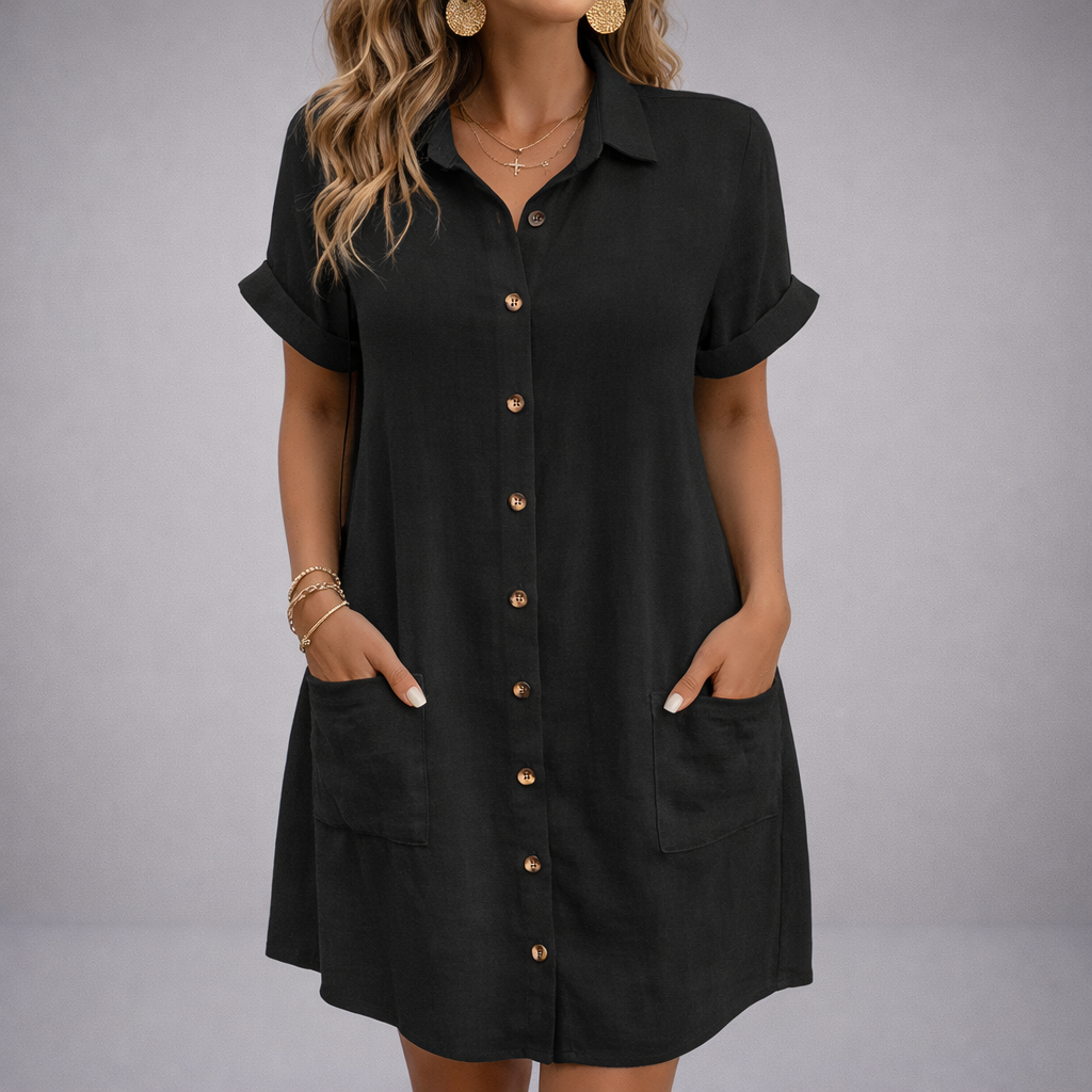 Savona Women's Linen Blend Button-Up Dress with Deep Pockets