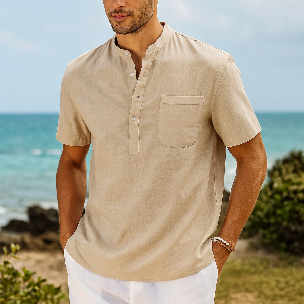 Linen Henley Shirt – Men's Band Collar Summer Shirt | Arden