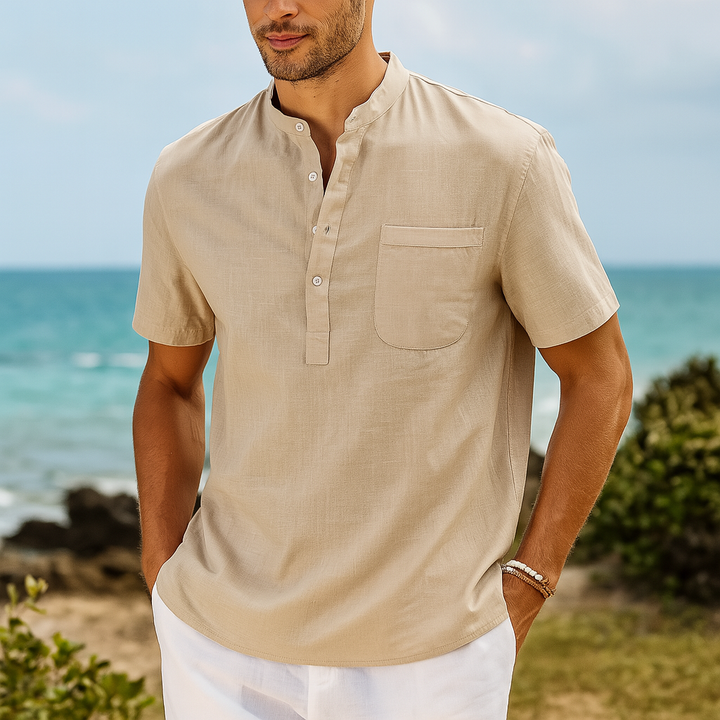 Linen Henley Shirt – Men's Band Collar Summer Shirt | Arden