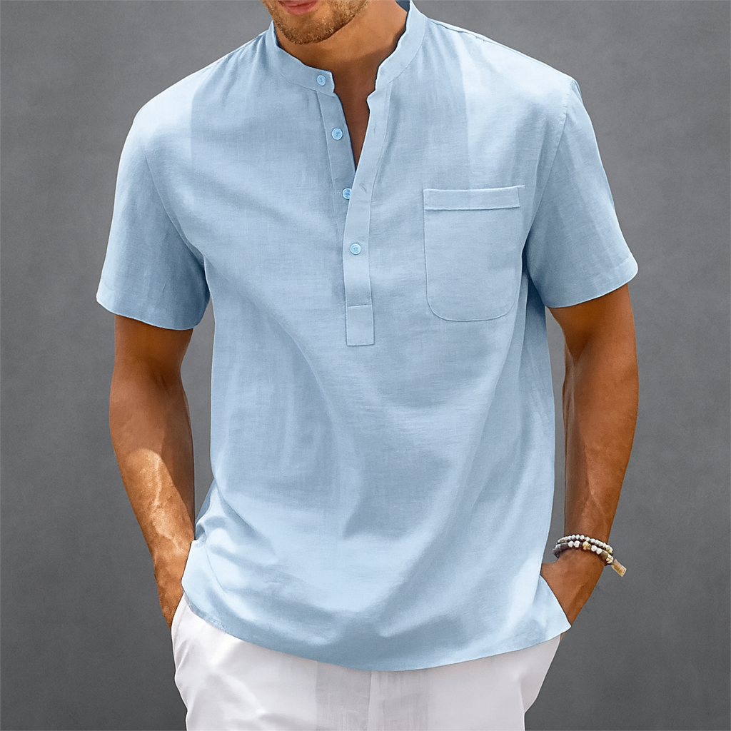 Linen Henley Shirt – Men's Band Collar Summer Shirt | Arden