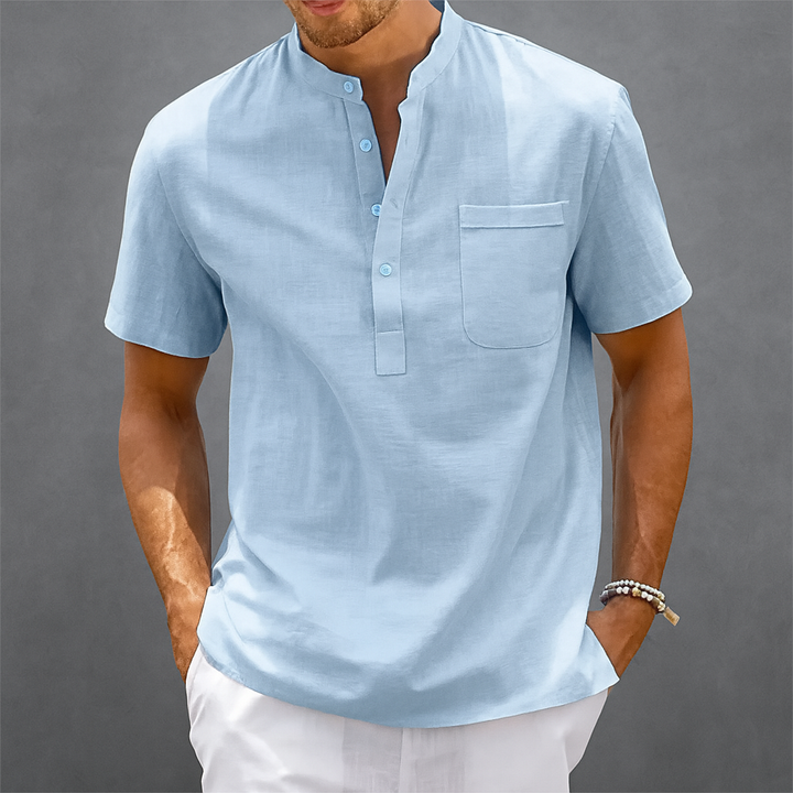 Linen Henley Shirt – Men's Band Collar Summer Shirt | Arden