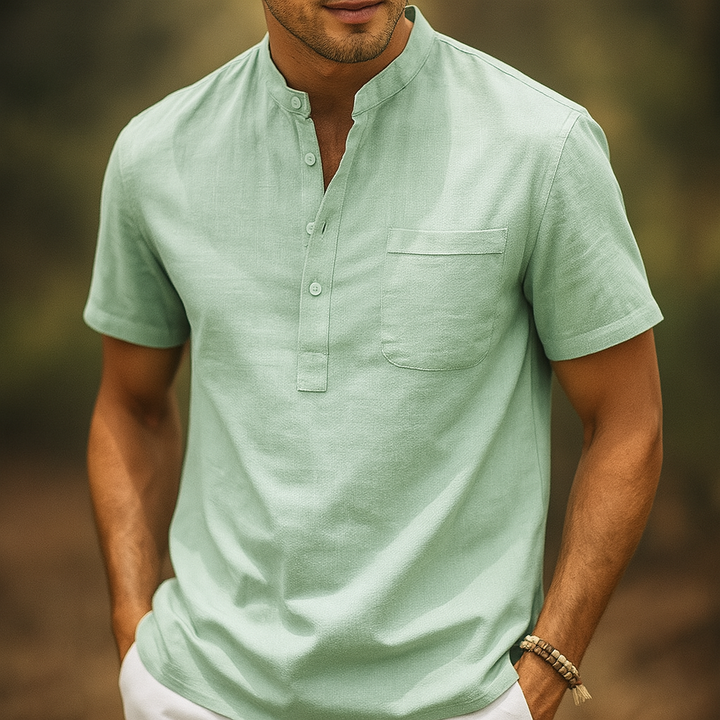 Linen Henley Shirt – Men's Band Collar Summer Shirt | Arden