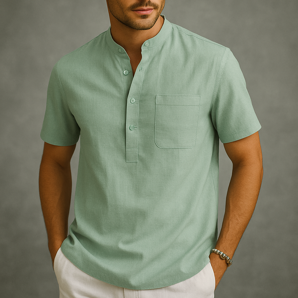 Linen Henley Shirt – Men's Band Collar Summer Shirt | Arden