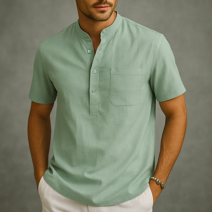 Linen Henley Shirt – Men's Band Collar Summer Shirt | Arden