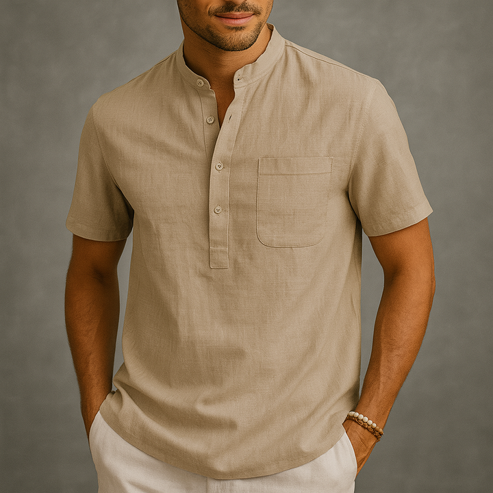 Linen Henley Shirt – Men's Band Collar Summer Shirt | Arden