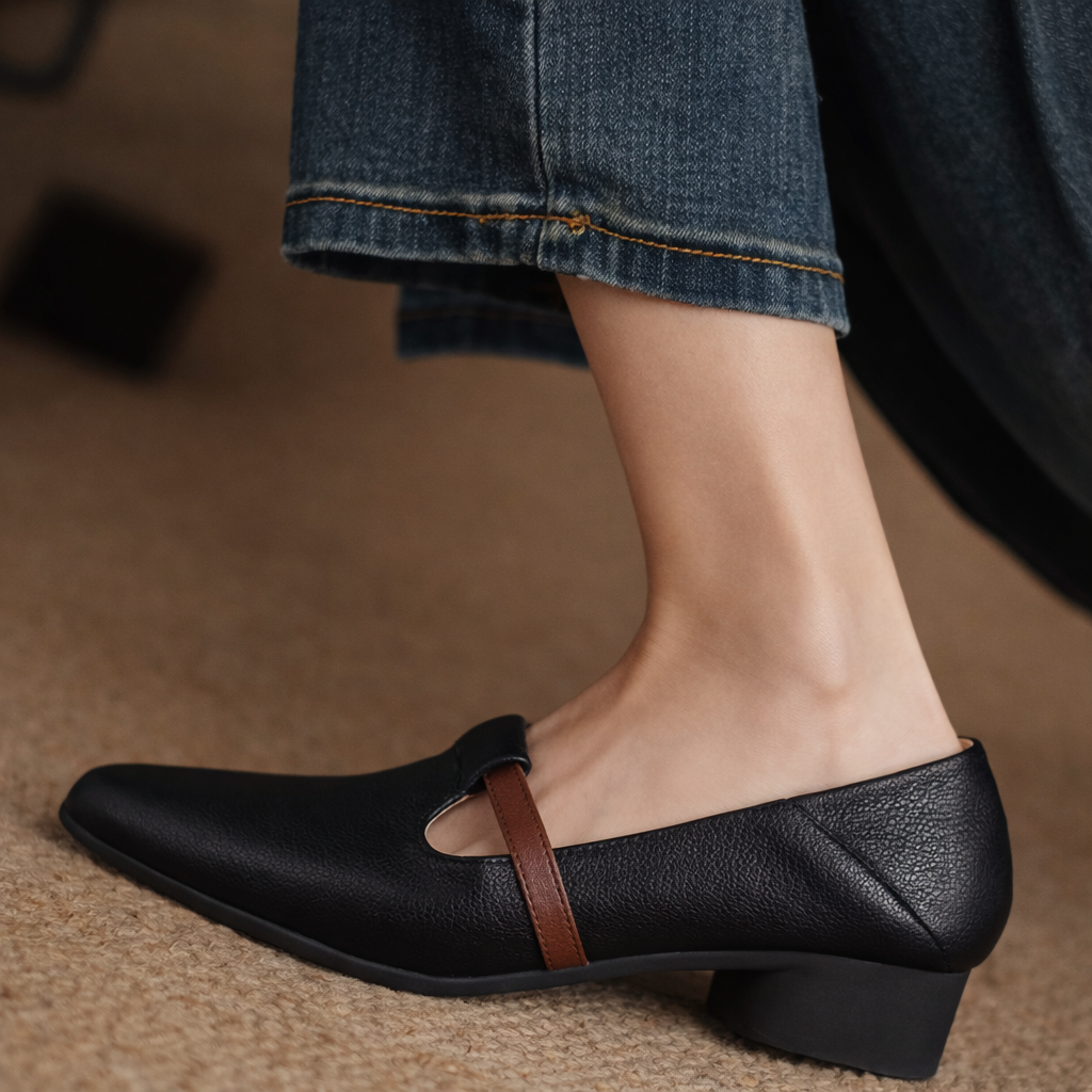 Avelin Women's Genuine Leather Gold Accent Flats