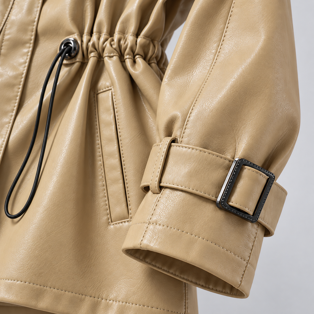 Valeria Genuine Leather Drawstring Jacket