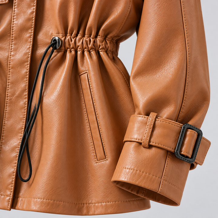 Valeria Genuine Leather Drawstring Jacket
