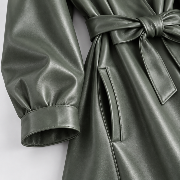 Vittoria Belted Leather Wrap Coat