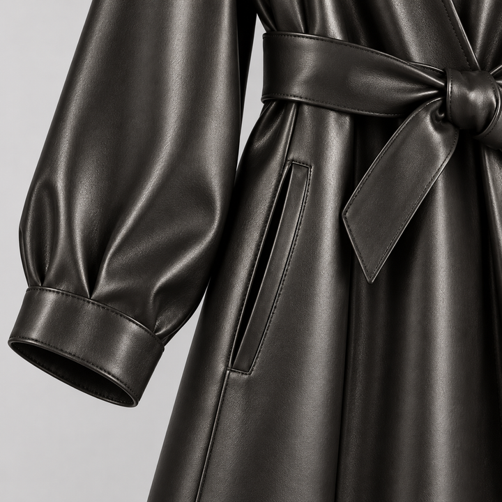 Vittoria Belted Leather Wrap Coat