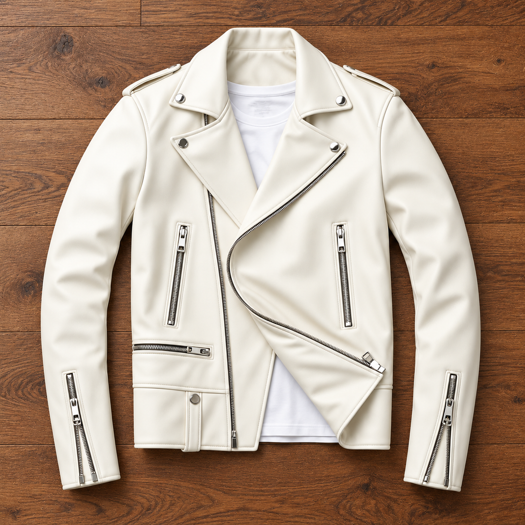 Harrison Leather Zip-Up Moto Jacket