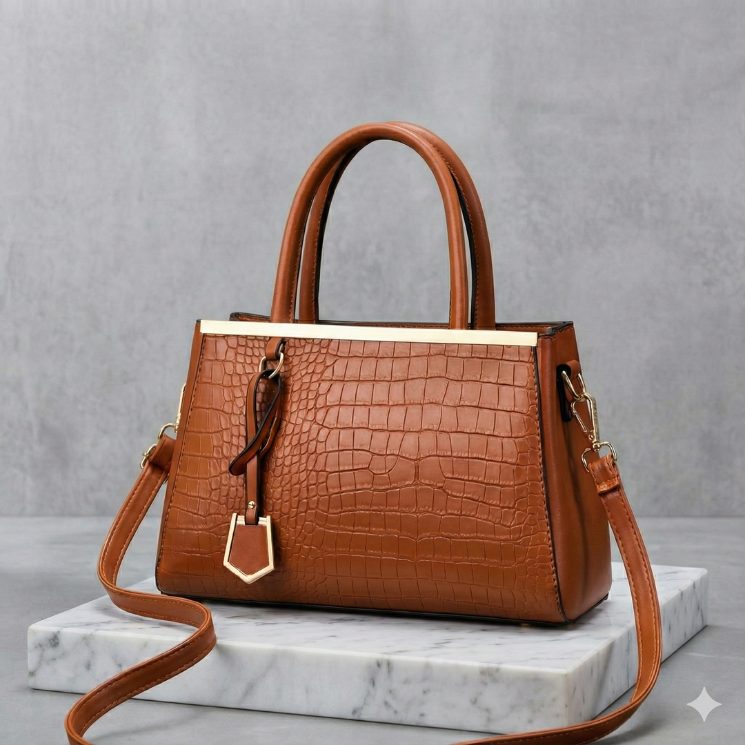 Women's Croc-Embossed Leather Structured Handbag | Savona