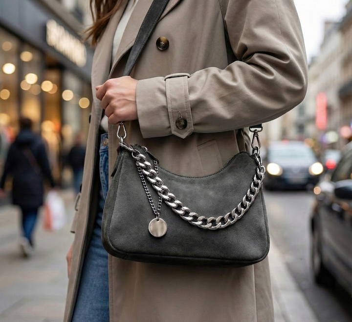 Women's Washed Denim Chain Shoulder Bag | Savona