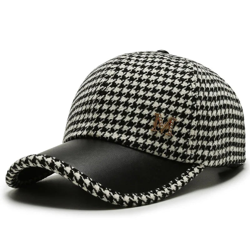 Houndstooth Cap – Leather Brim Adjustable Hat | Milano