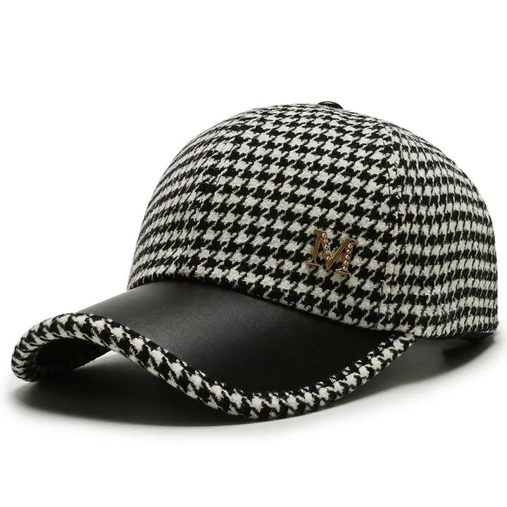 Houndstooth Cap – Leather Brim Adjustable Hat | Milano