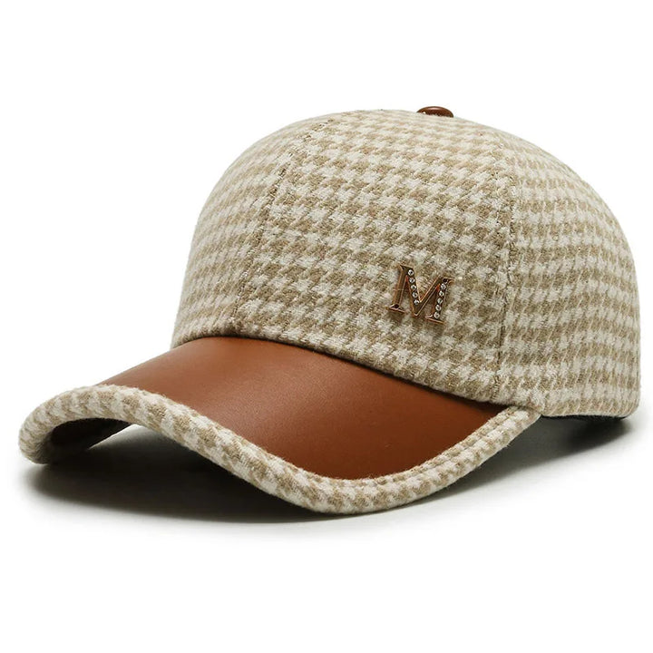 Houndstooth Cap – Leather Brim Adjustable Hat | Milano