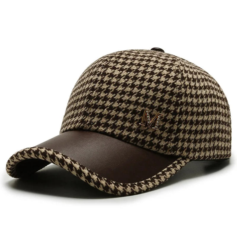 Houndstooth Cap – Leather Brim Adjustable Hat | Milano