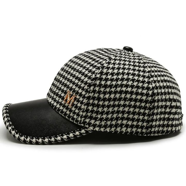 Houndstooth Cap – Leather Brim Adjustable Hat | Milano
