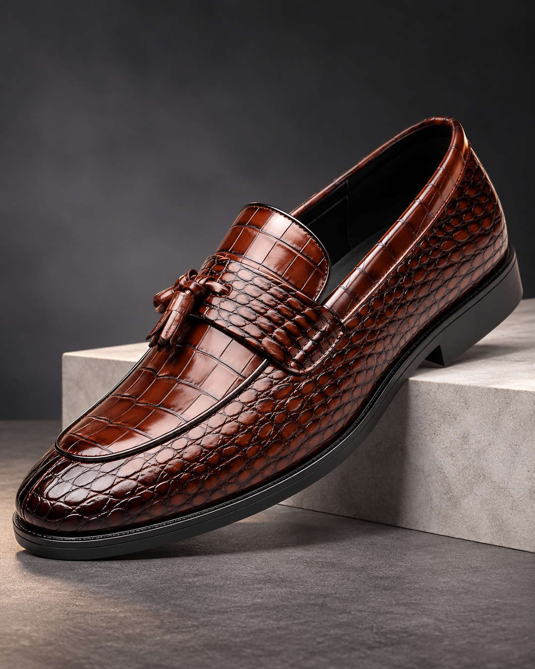 Dante Croc-Embossed Tassel Loafers