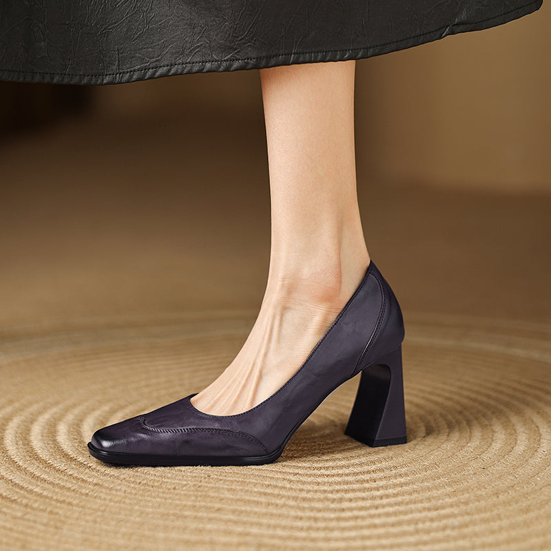Savona Genuine Leather Block Heel Pumps