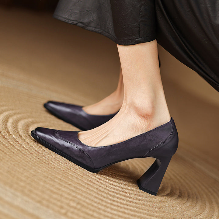 Savona Genuine Leather Block Heel Pumps