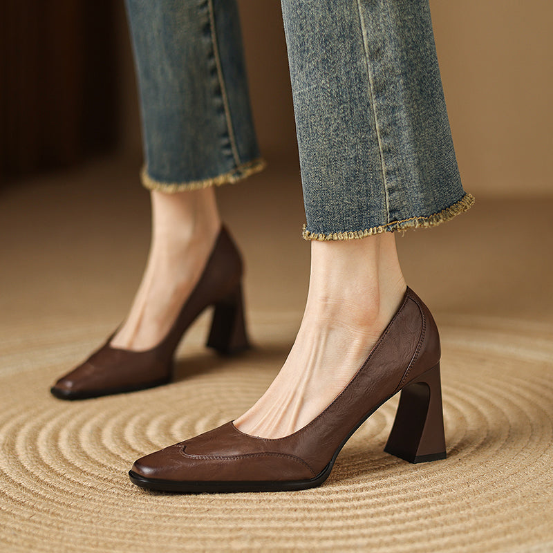 Savona Genuine Leather Block Heel Pumps