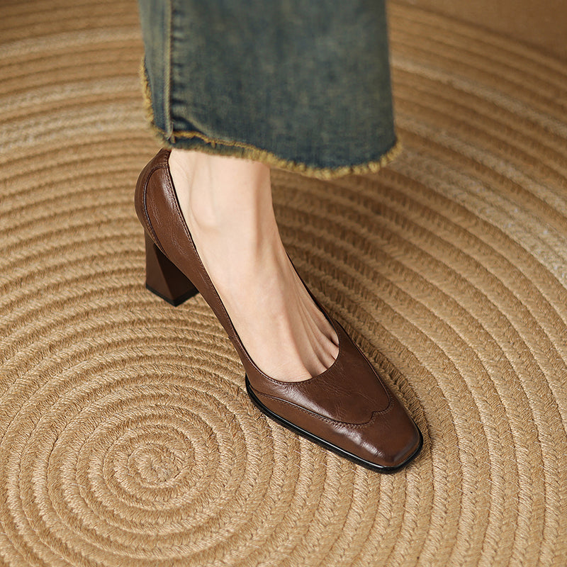 Savona Genuine Leather Block Heel Pumps