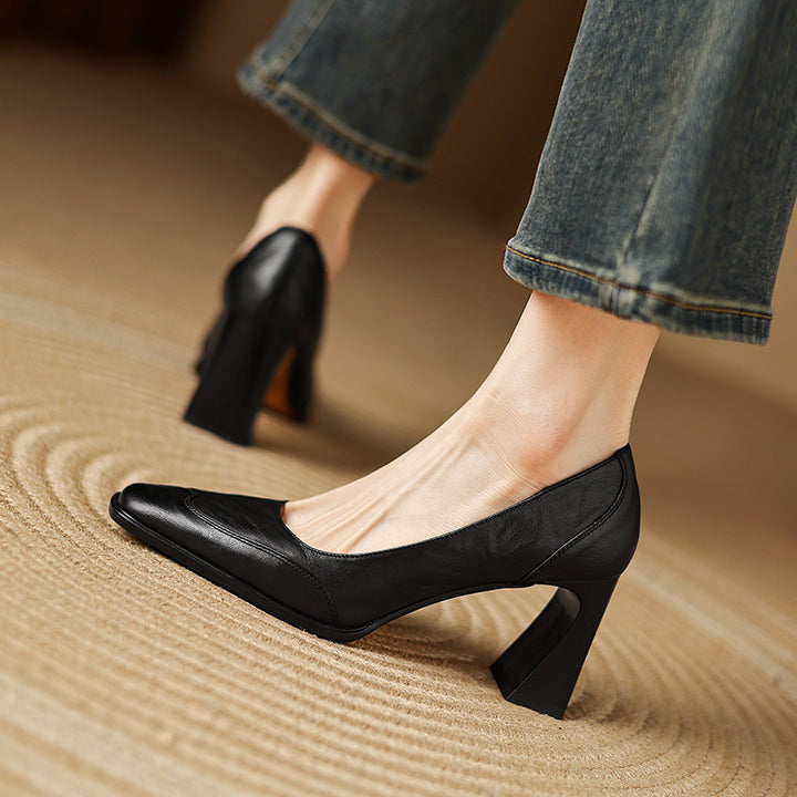 Savona Genuine Leather Block Heel Pumps