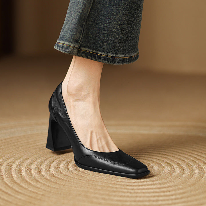 Savona Genuine Leather Block Heel Pumps