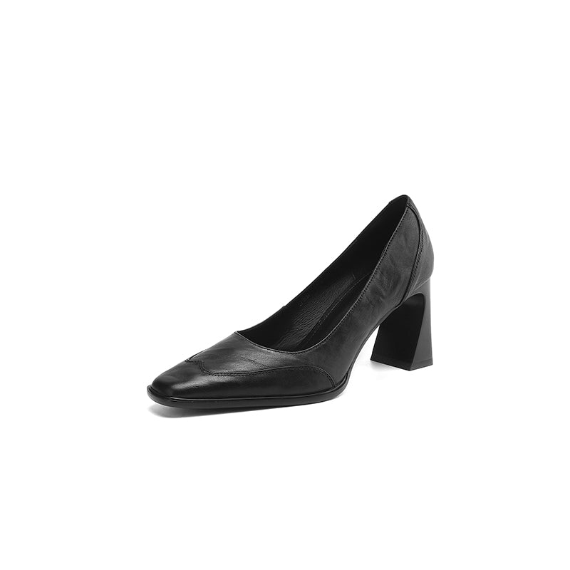 Savona Genuine Leather Block Heel Pumps