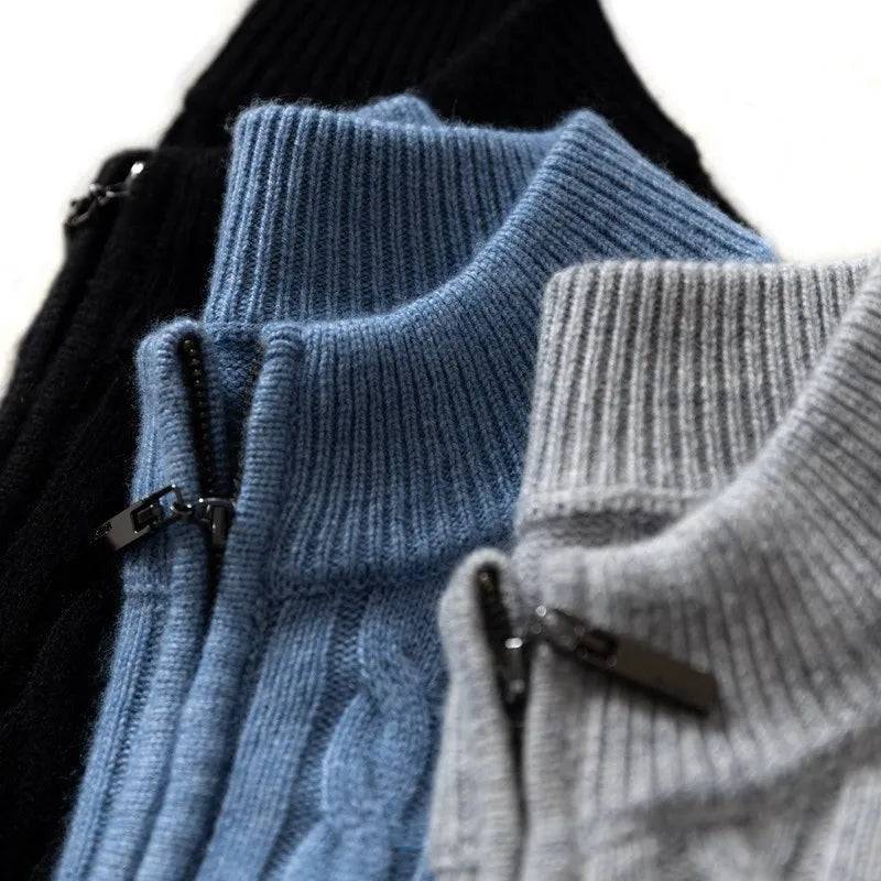 Wool Quarter-Zip Sweater – Men's Ribbed Collar | Savoni