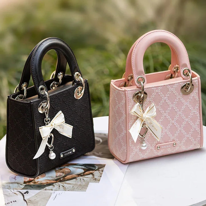 Jacquard Bow Handbag – Women's Pearl Accent Bag | Clarisse