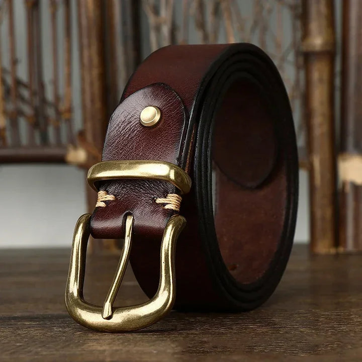 Genuine Leather Belt – Men's Brass Buckle Dress Belt | Verano